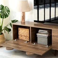 Meuble tv en bois marron avec pieds 180x35x50cm New Line - Home Design
