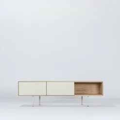 Meuble TV en chêne blanchi huilé et linoléum gris 45 x 160 cm Fina - Gazzda