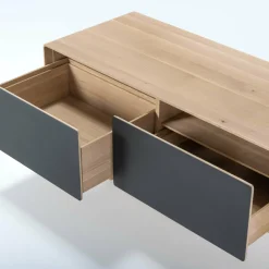 Meuble TV en chêne blanchi huilé et linoléum noir 45 x 160 cm Fina - Gazzda