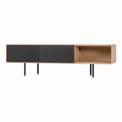 Meuble TV en chêne blanchi huilé et linoléum noir 45 x 160 cm Fina - Gazzda