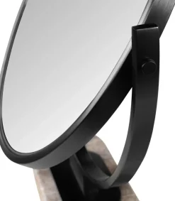 Miroir à poser en acier chrome noir brossé et travertin gris 45x51cm Leila - Versmissen