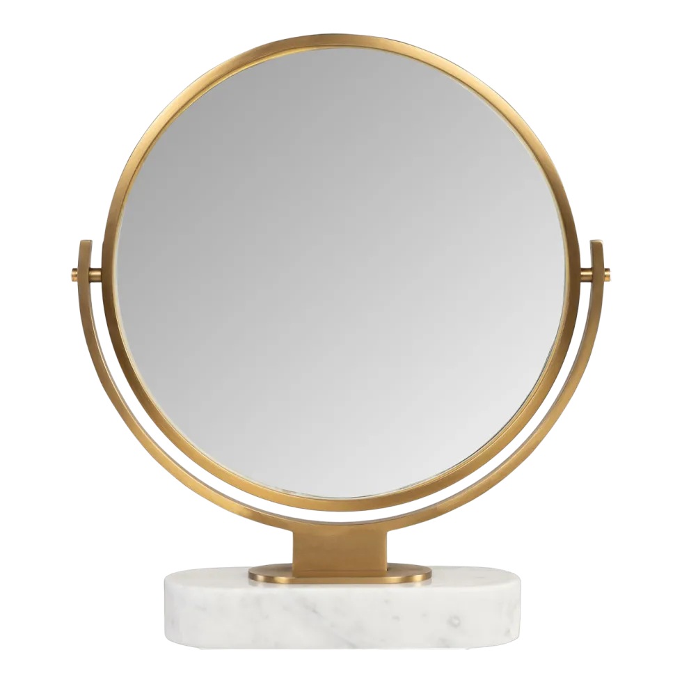 Miroir à poser en acier or brossé et marbre blanc 45x51cm Leila - Versmissen