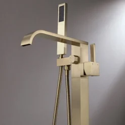 Mitigeur de baignoire au sol en laiton doré brossé Cascade - Kroos