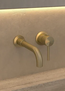 Mitigeur lavabo mural en laiton doré brossé Corbeau - Kroos