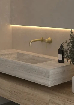 Mitigeur lavabo mural en laiton doré brossé Corbeau - Kroos