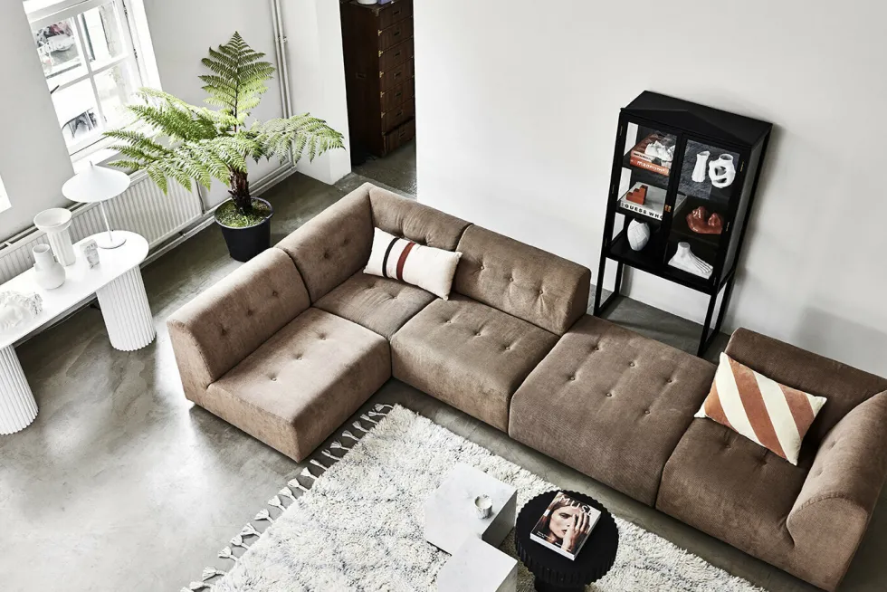 Module d'angle droit en velours côtelé marron Vint - Hkliving