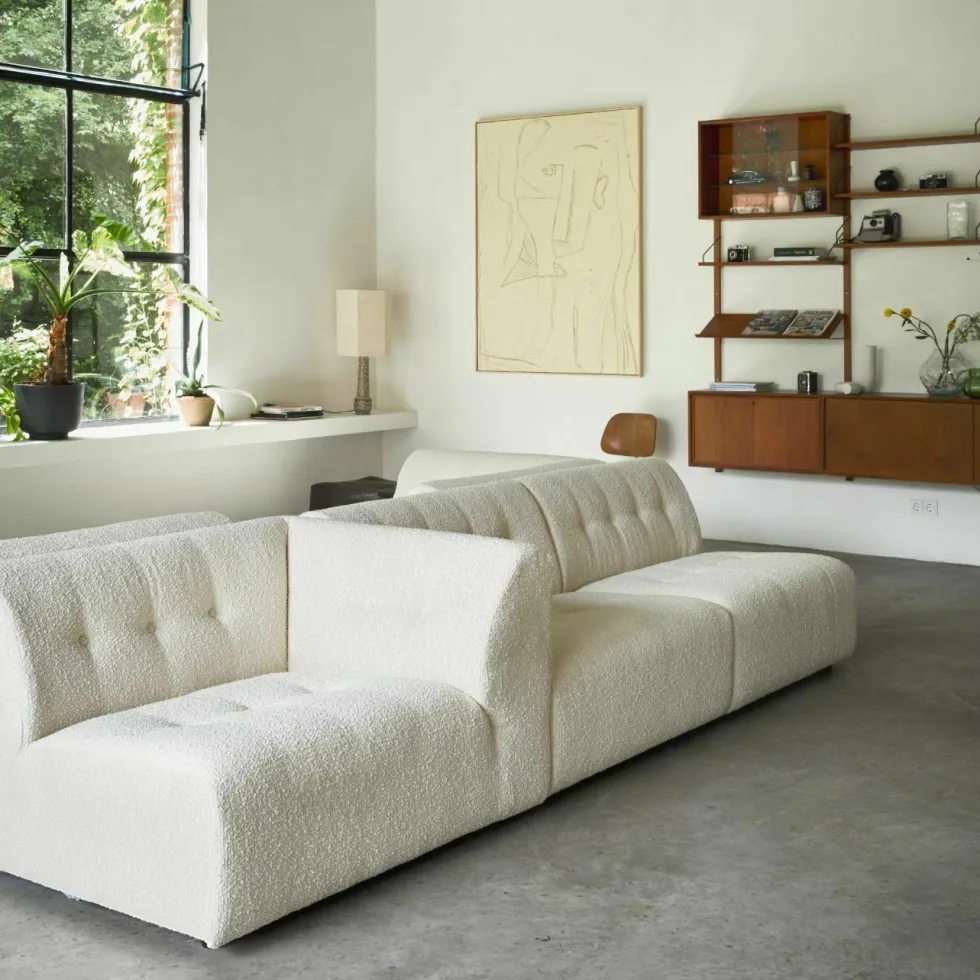 Module d'angle droit 2 places en bouclé crème Vint - Hkliving