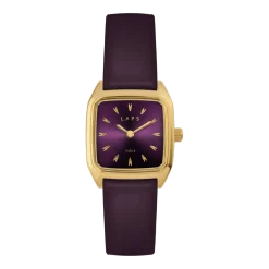 Montre en acier doré et bracelet en cuir aubergine Nova Prima - Laps