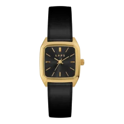 Montre en cuir noir glacé et cadran doré Nova noire - Lpas