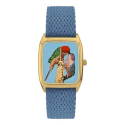 Montre en perlon bleu et cadran doré Pop-corn - Laps