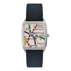 Montre en perlon bleu nuit et cadran argenté Bastille - Laps