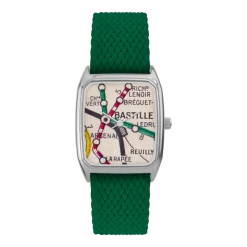 Montre en perlon vert et cadran argenté Bastille - Laps