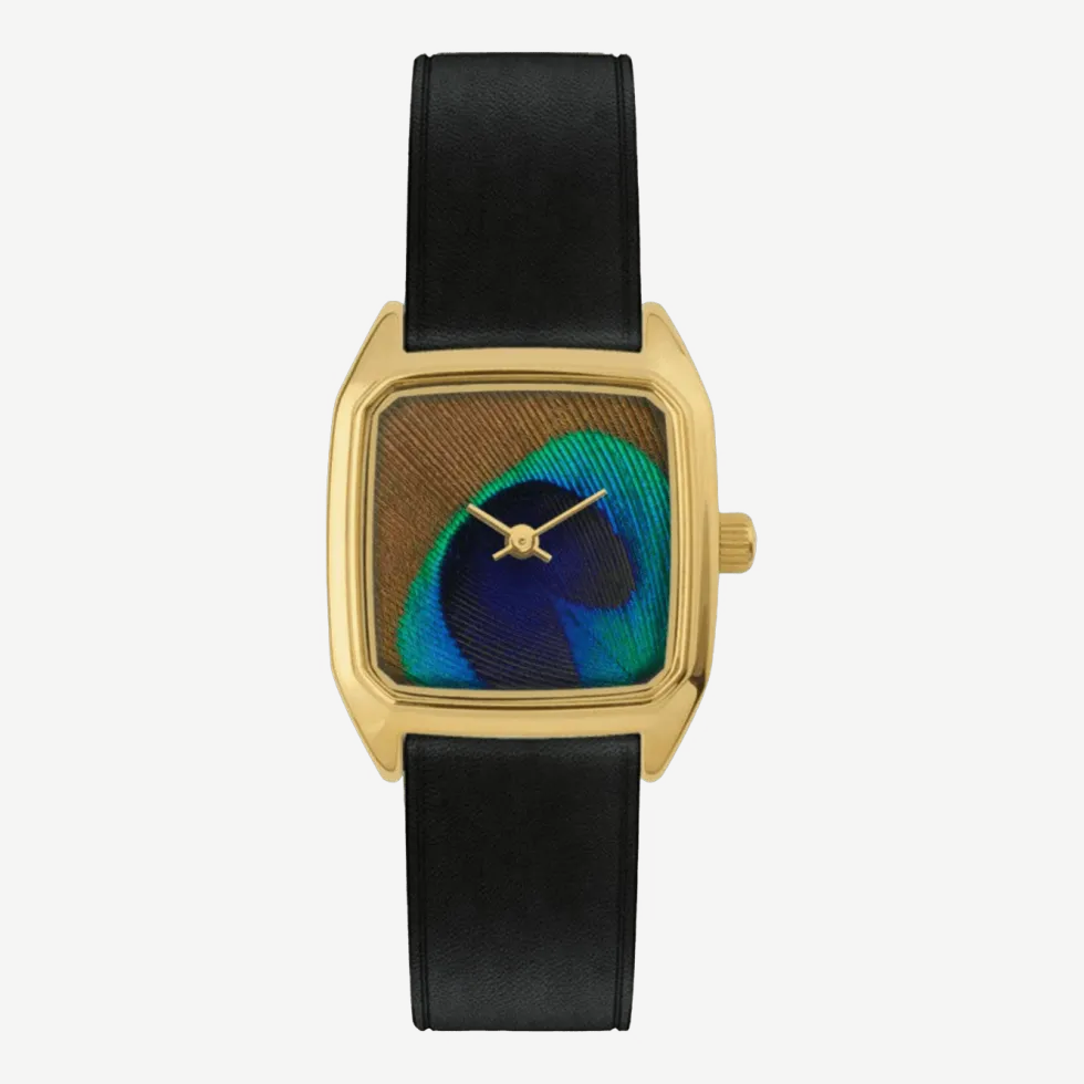 Montre noire paon et cadre doré Prima - Laps