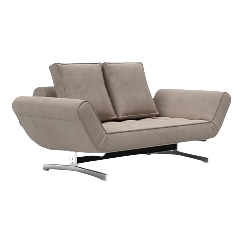 Méridienne en tissu beige cordon et pieds en chrome 210cm Ghia - Innovation Living