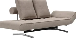 Méridienne en tissu beige cordon et pieds en chrome 210cm Ghia - Innovation Living