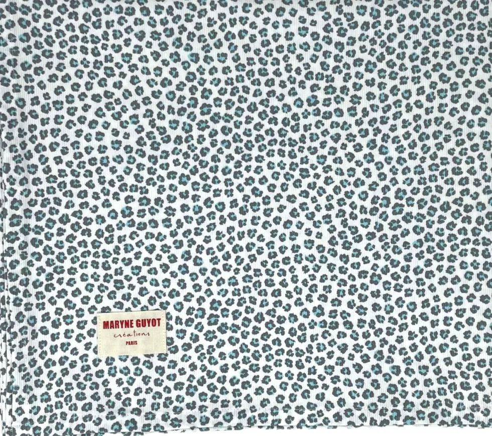 Nappe blanche à motif léopard bleu 140 x 200 Graou Bleu - Maryne Guyot Créations