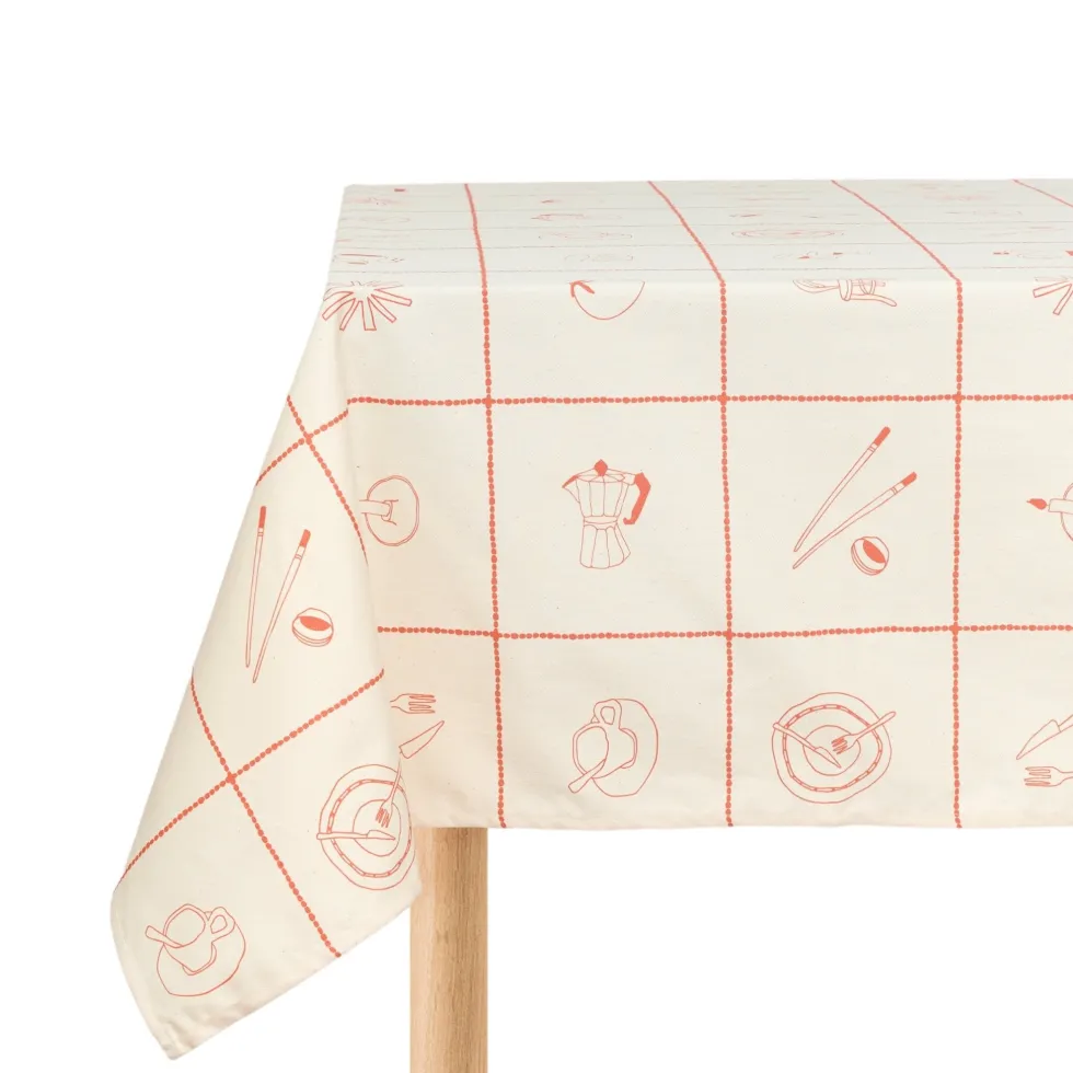 Nappe de table rectangulaire en coton bio à carreaux rouge 150 x 250 cm - Nobodinoz