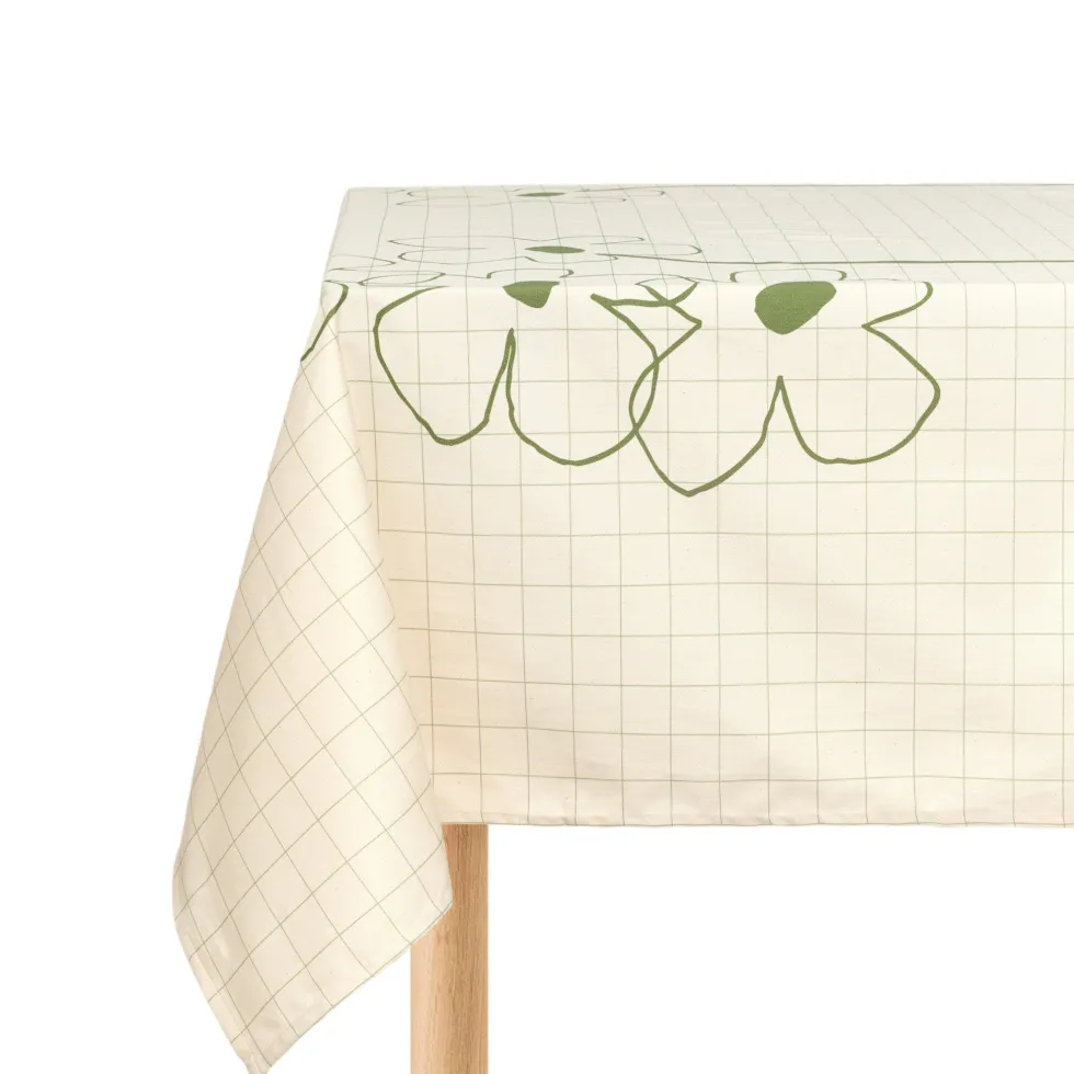 Nappe de table rectangulaire en coton bio à fleurs vert 150 x 250 cm - Nobodinoz
