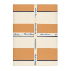 Nappe de table rectangulaire en coton bio à rayures orange et bleu 150 x 250 cm - Nobodinoz