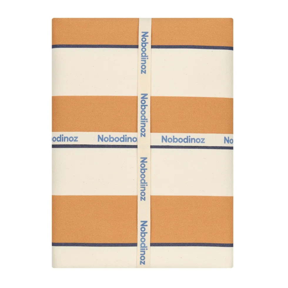 Nappe de table rectangulaire en coton bio à rayures orange et bleu 150 x 250 cm - Nobodinoz