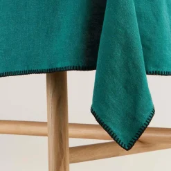 Nappe rectangulaire bleu lagon et feston noir 140 x 320 cm Nino - Madura