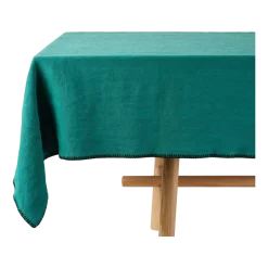 Nappe rectangulaire bleu lagon et feston noir 140 x 320 cm Nino - Madura