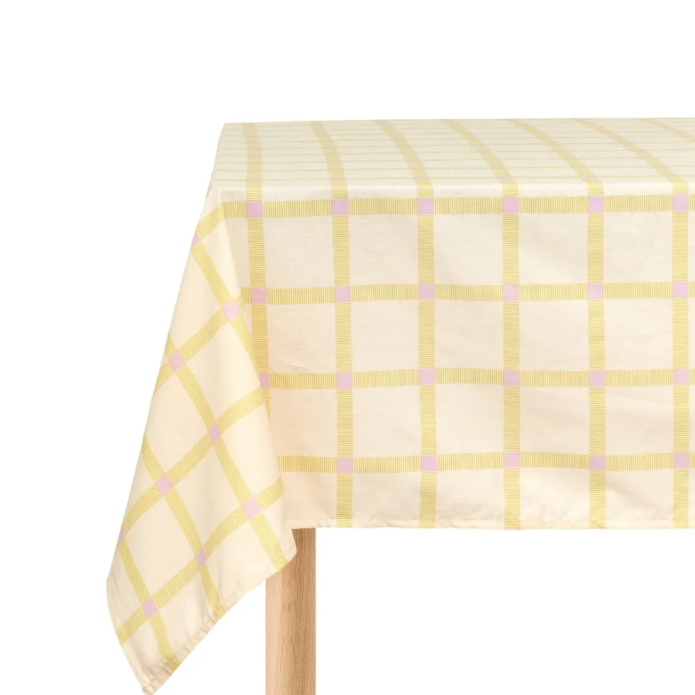 Nappe rectangulaire en popeline de coton bio à carreaux jaune et rose 150 x 250 cm - Nobodinoz
