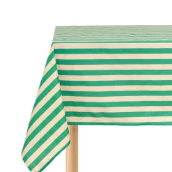 Nappe rectangulaire en popeline de coton bio à rayures vert 150 x 250 cm - Nobodinoz