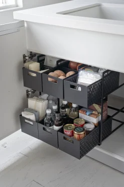 Panier de rangement à 2 niveaux en acier noir 32,5x16x46cm - Yamazaki