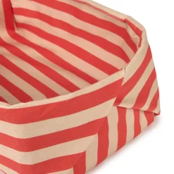 Panier à pain en coton bio à rayures rouge et rose 28 x 16 x 10 cm - Nobodinoz