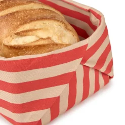 Panier à pain en coton bio à rayures rouge et rose 28 x 16 x 10 cm - Nobodinoz
