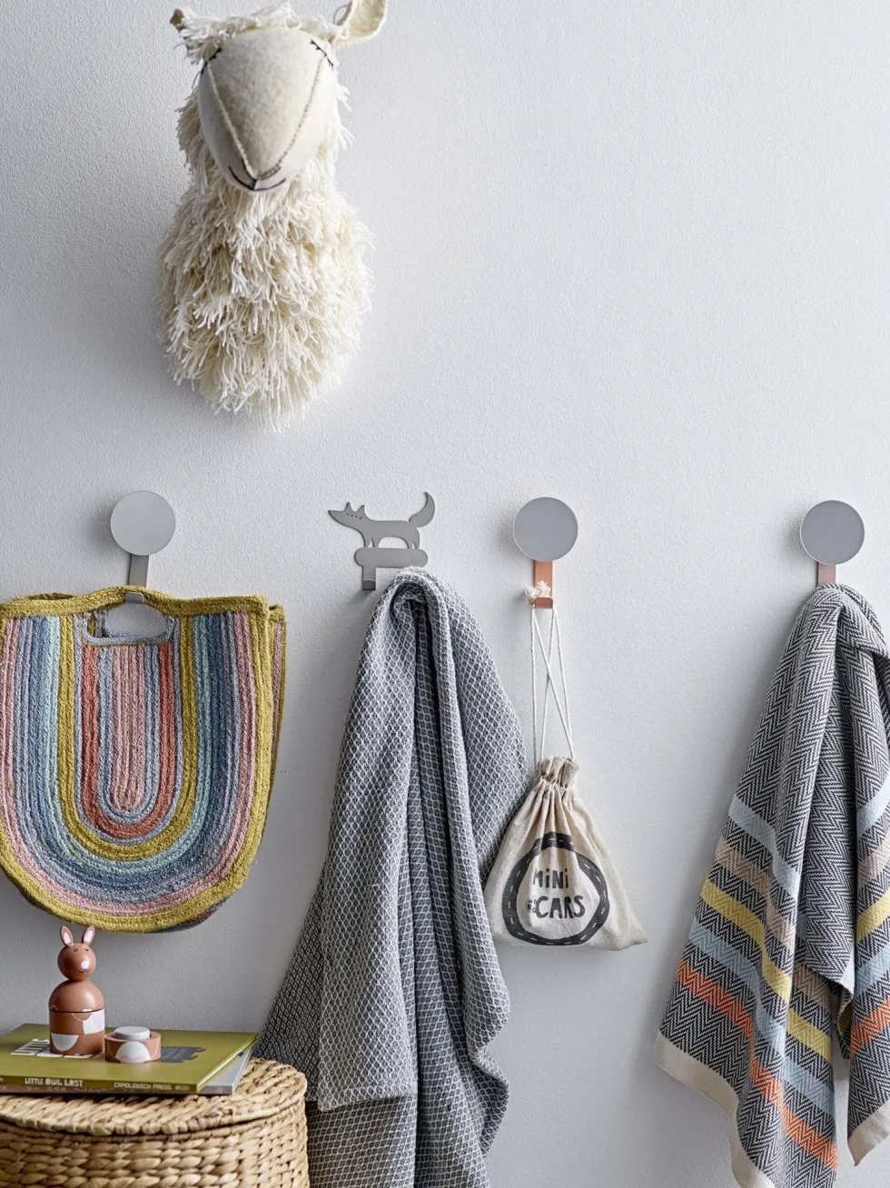 Panier panda avec couvercle enfant en jonc naturel - Bloomingville mini