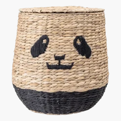 Panier panda avec couvercle enfant en jonc naturel - Bloomingville mini