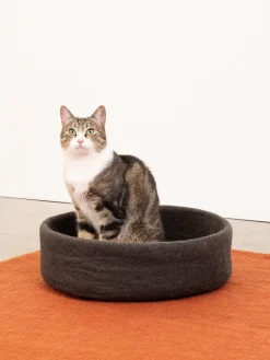 Panier rond pour chat en laine anthracite et marron 40cm Kuno - Myfelt