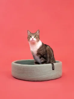 Panier rond pour chat en laine anthracite et ocre 40cm Kuno - Myfelt
