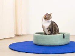 Panier rond pour chat en laine turquoise et bleu royal 40cm Fine - Myfelt