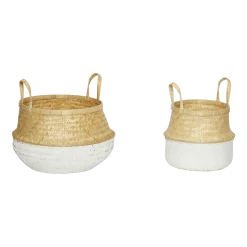 2 Paniers en bambou et en rotin blanc - Hübsch