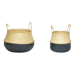 2 Paniers en bambou et en rotin noir - Hübsch