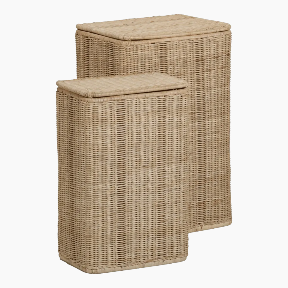 2 Paniers à linge rectangulaires en rotin naturel - KOK