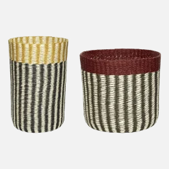 2 Paniers rayés jaune, noir, rouge et naturel - Hübsch