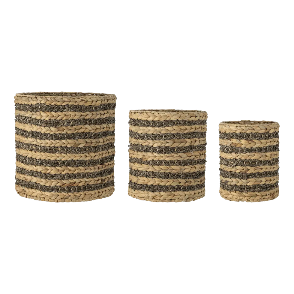 3 Paniers ronds en jacinthe d'eau marron Lillja - Bloomingville