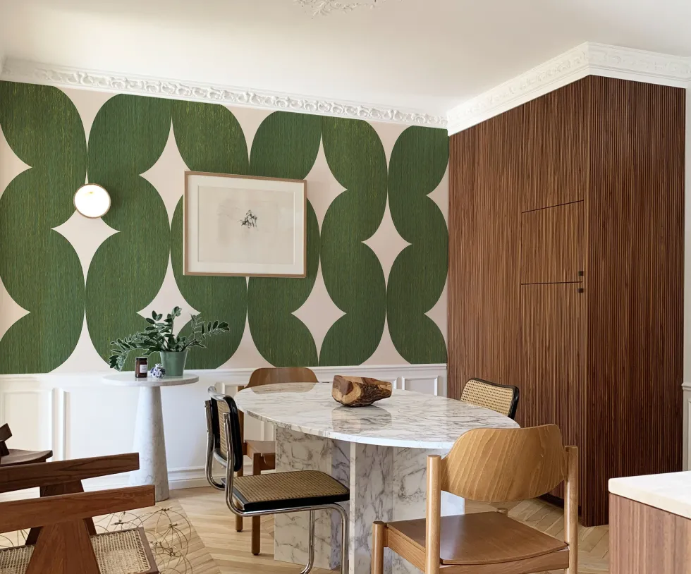 Papier peint en vinyle sur intissé vert émeraude 200x250cm Meringue - Cosin Paris