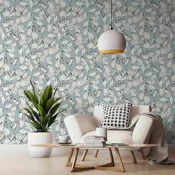 Papier peint gris bleuté Monnaie de Pape Raccordable - Edito