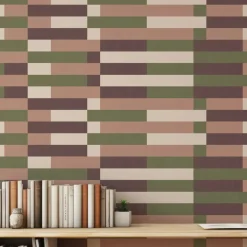 Papier peint intissé terracotta et vert 192x270 cm Bauhaus - Edito