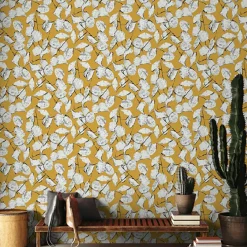 Papier peint jaune safran Monnaie de Pape Raccordable - Edito