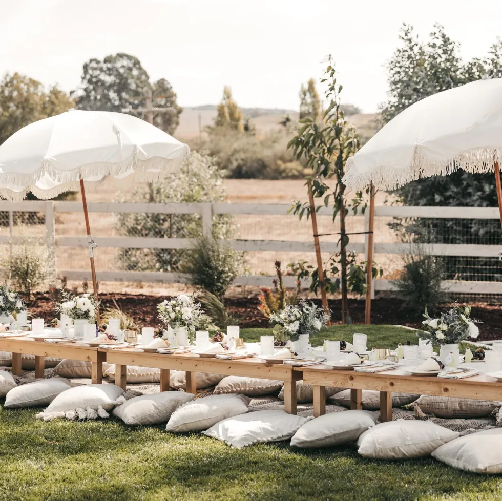 Parasol rond en tissu blanc antique The Premium - Business & Pleasure