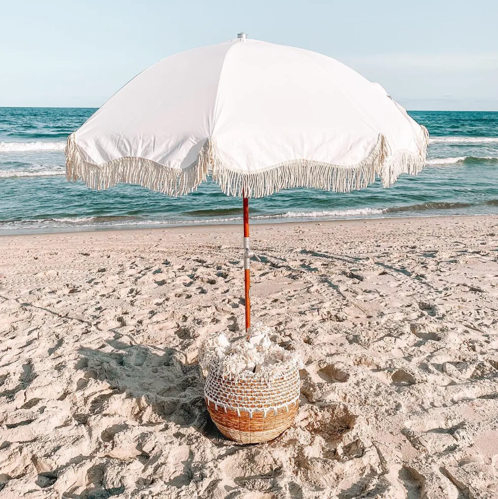Parasol rond en tissu blanc antique The Premium - Business & Pleasure
