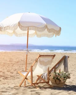 Parasol rond en tissu blanc antique The Premium - Business & Pleasure