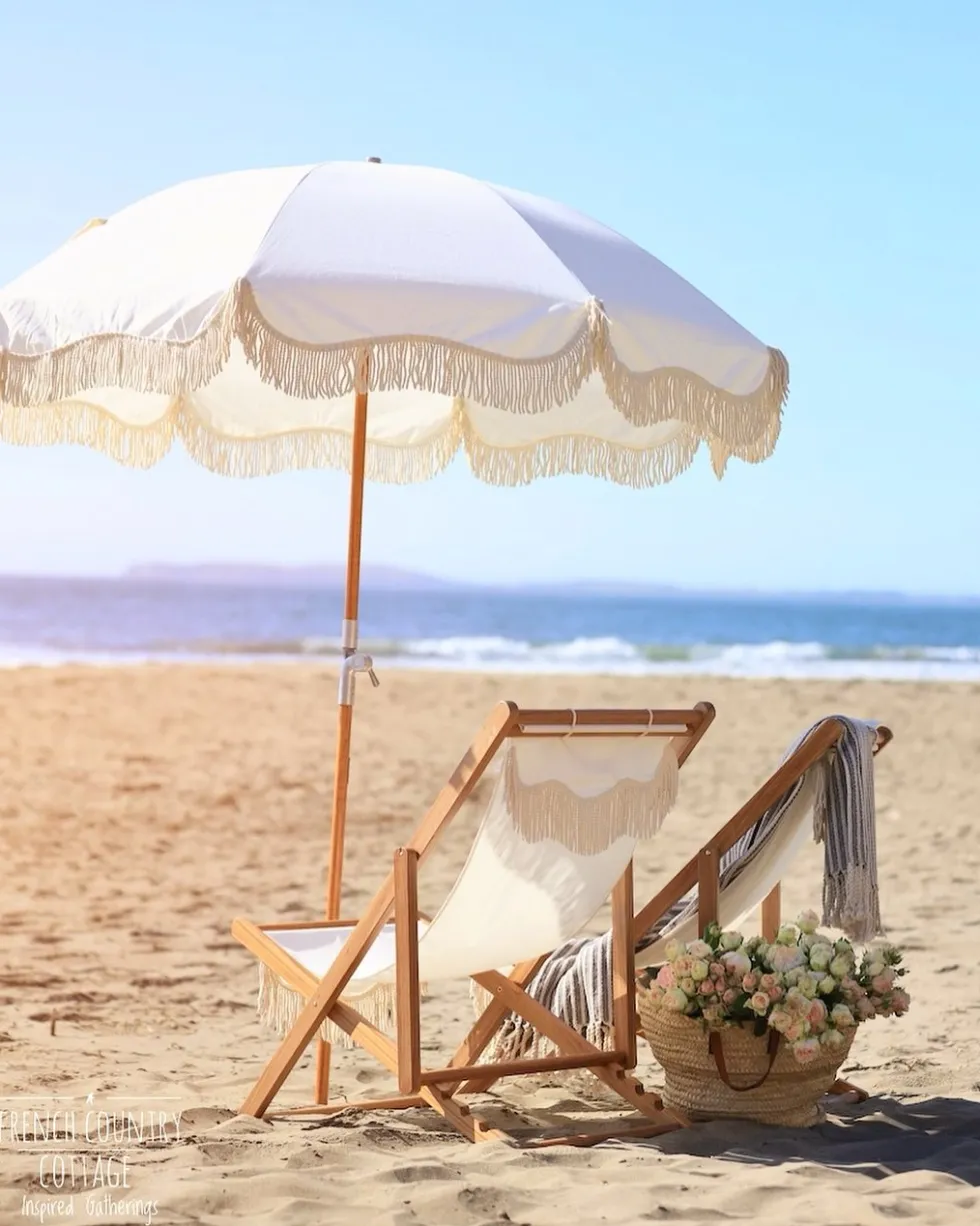 Parasol rond en tissu blanc antique The Premium - Business & Pleasure