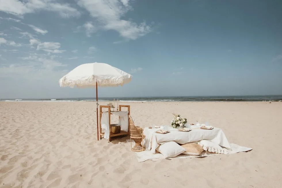 Parasol rond en tissu blanc antique The Premium - Business & Pleasure